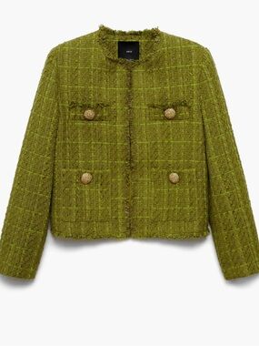 Mango Women's Jewel Buttons Tweed Jacket (S/Med Olive Green) NWT Quiet Luxury